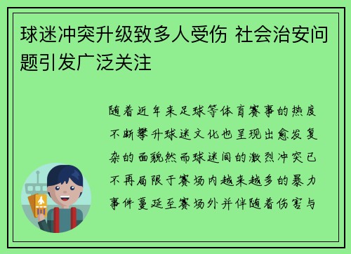 球迷冲突升级致多人受伤 社会治安问题引发广泛关注