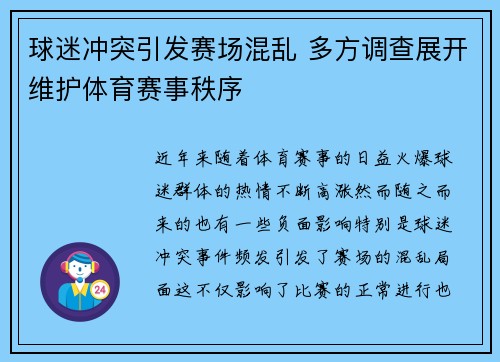 球迷冲突引发赛场混乱 多方调查展开维护体育赛事秩序